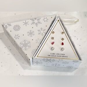 NWB Macy's Cubic Zirconia Stud Earrings Set of 4 18K Gold over brass